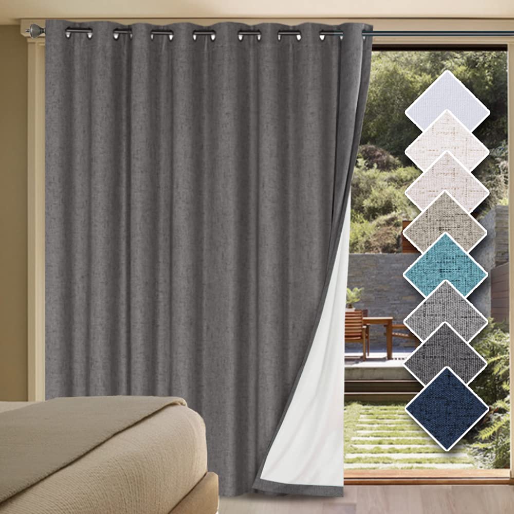 Linen Blackout Curtains Thick Textured Thermal Insulated Extra Wide Grommet Patio Door Drapes