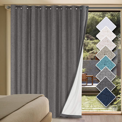Linen Blackout Curtains Thick Textured Thermal Insulated Extra Wide Grommet Patio Door Drapes