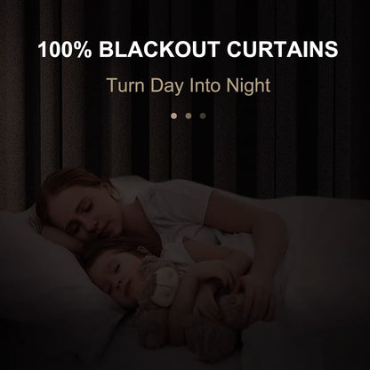 100% Blackout Linen Curtains Thermal Insulated Back Tab Rod Pocket Drapes for Bedroom Living Room