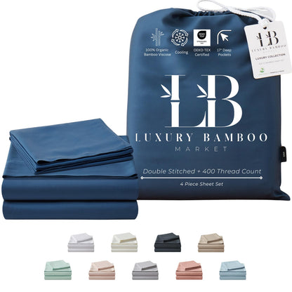 Luxury Bamboo Viscose Bed Sheet Set Ultra Soft Cooling Deep Pocket Sheets Full Size Organic Fabric