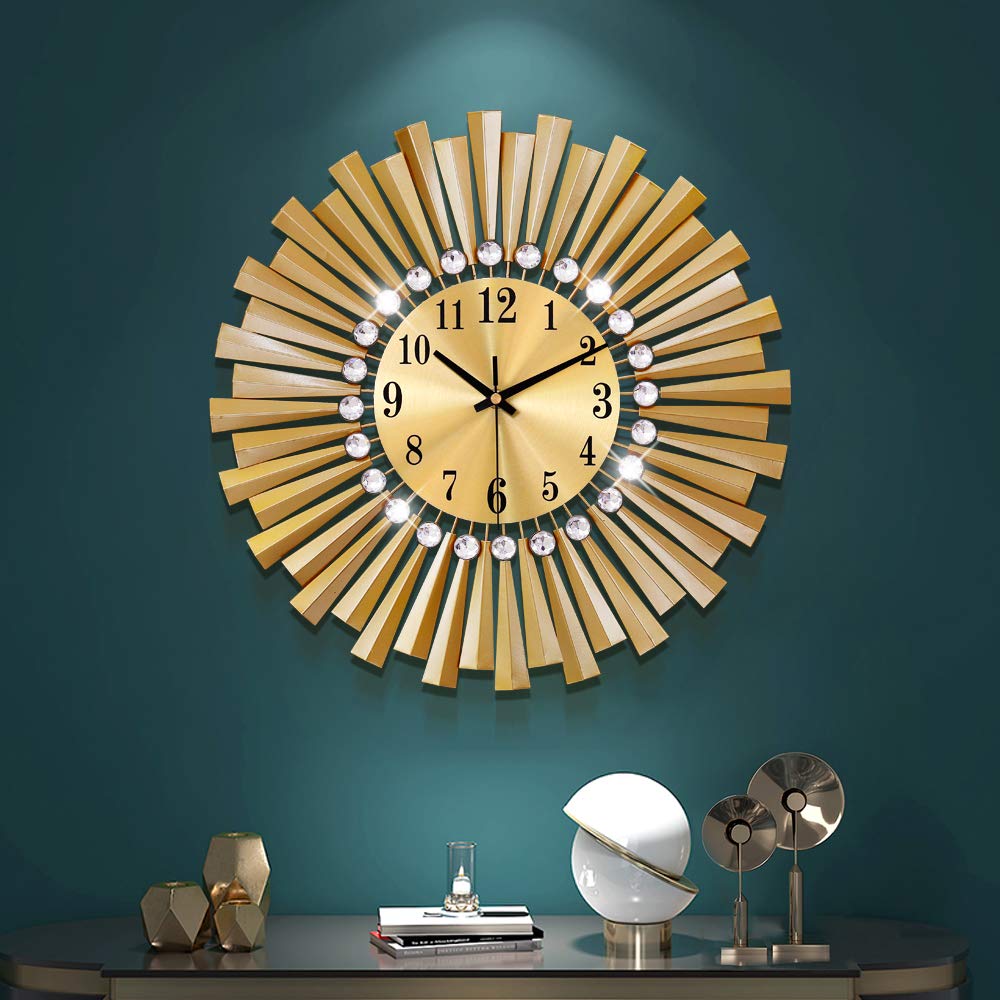 Large Round 3D Crystal Wall Clock with Silent Non-Ticking Design Battery Operated Home Decor for Living Room Bedroom Kitchen Office