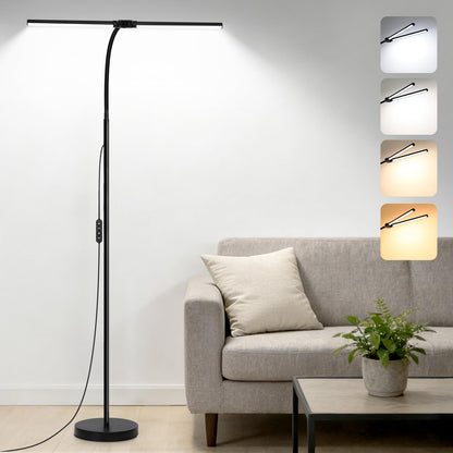 Adjustable Dual Head LED Floor Lamp Dimmable Bright Task Standing Light for Reading Office Living Room Bedroom