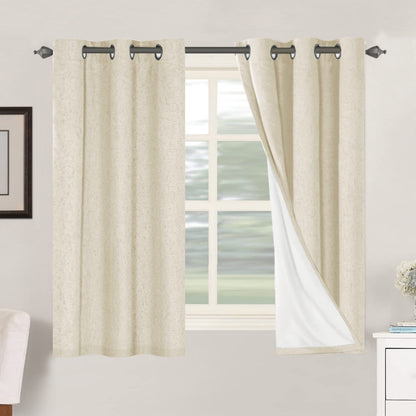 Linen Blackout Curtains Thick Textured Thermal Insulated Extra Wide Grommet Patio Door Drapes