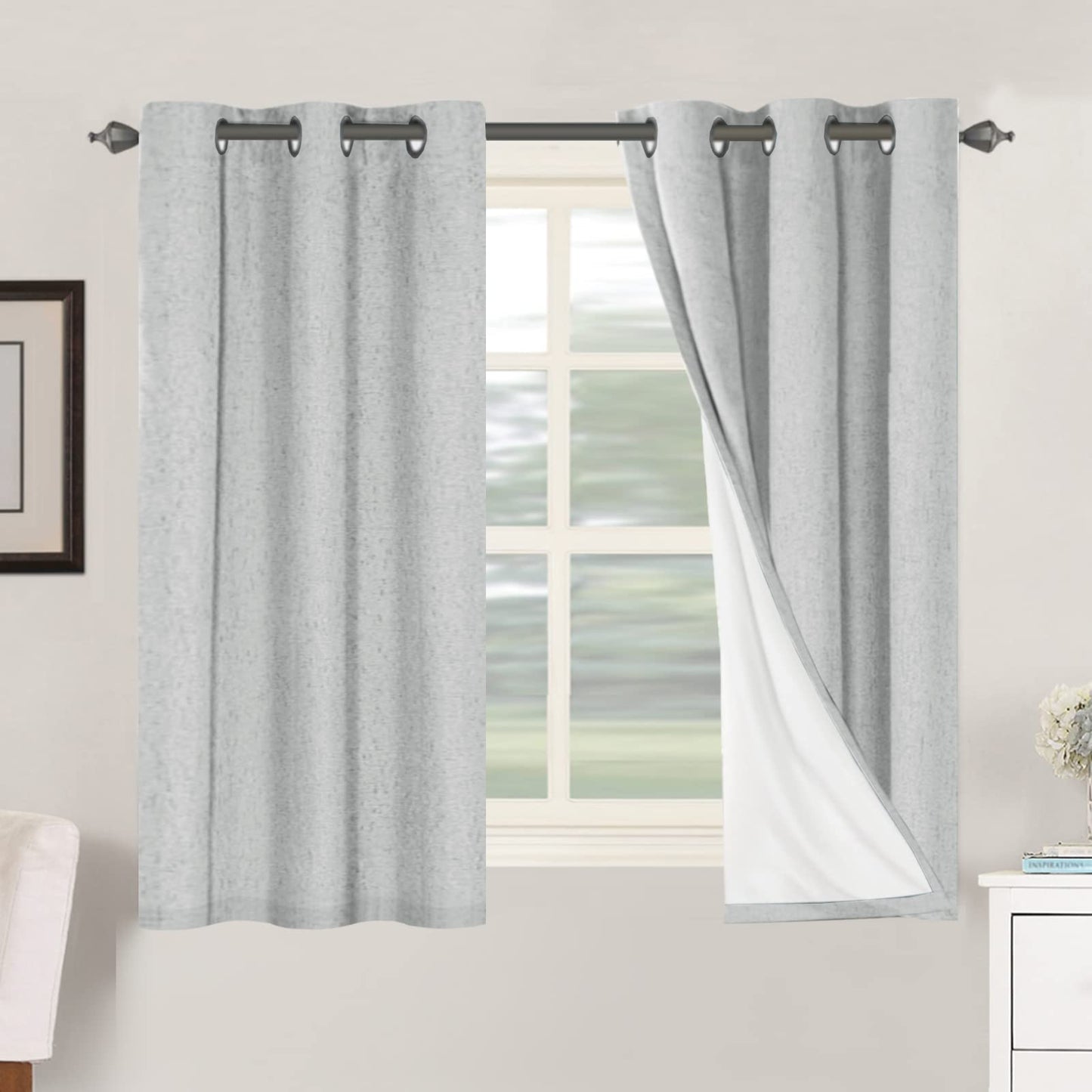 Linen Blackout Curtains Thick Textured Thermal Insulated Extra Wide Grommet Patio Door Drapes