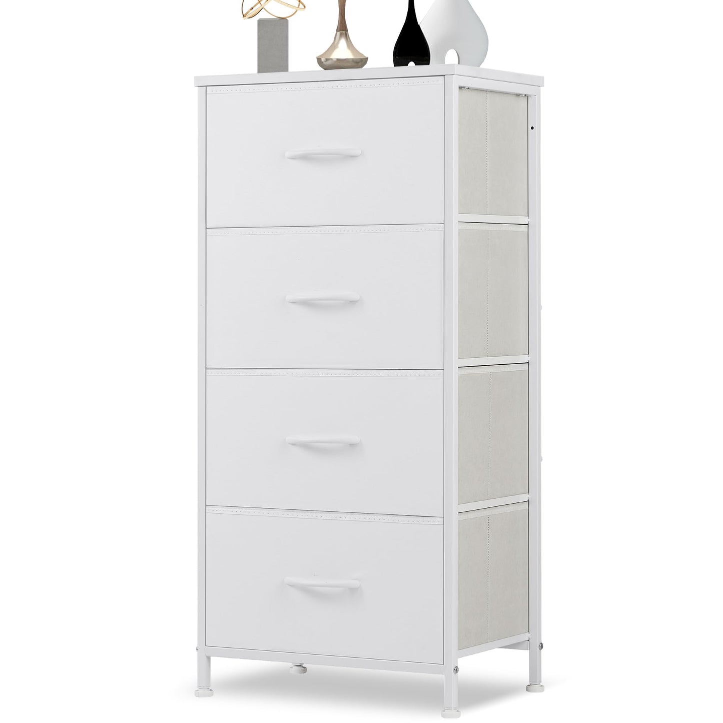 Fabric Dresser Storage Unit with Metal Frame and Wooden Top Chest Organizer