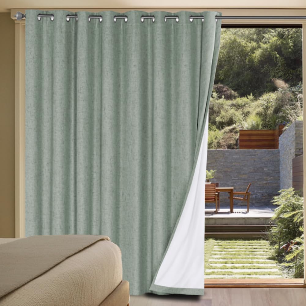 Linen Blackout Curtains Thick Textured Thermal Insulated Extra Wide Grommet Patio Door Drapes