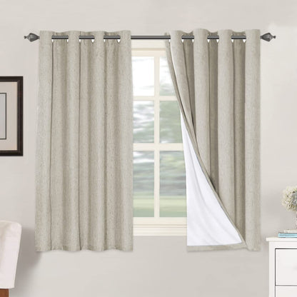 Linen Blackout Curtains Thick Textured Thermal Insulated Extra Wide Grommet Patio Door Drapes