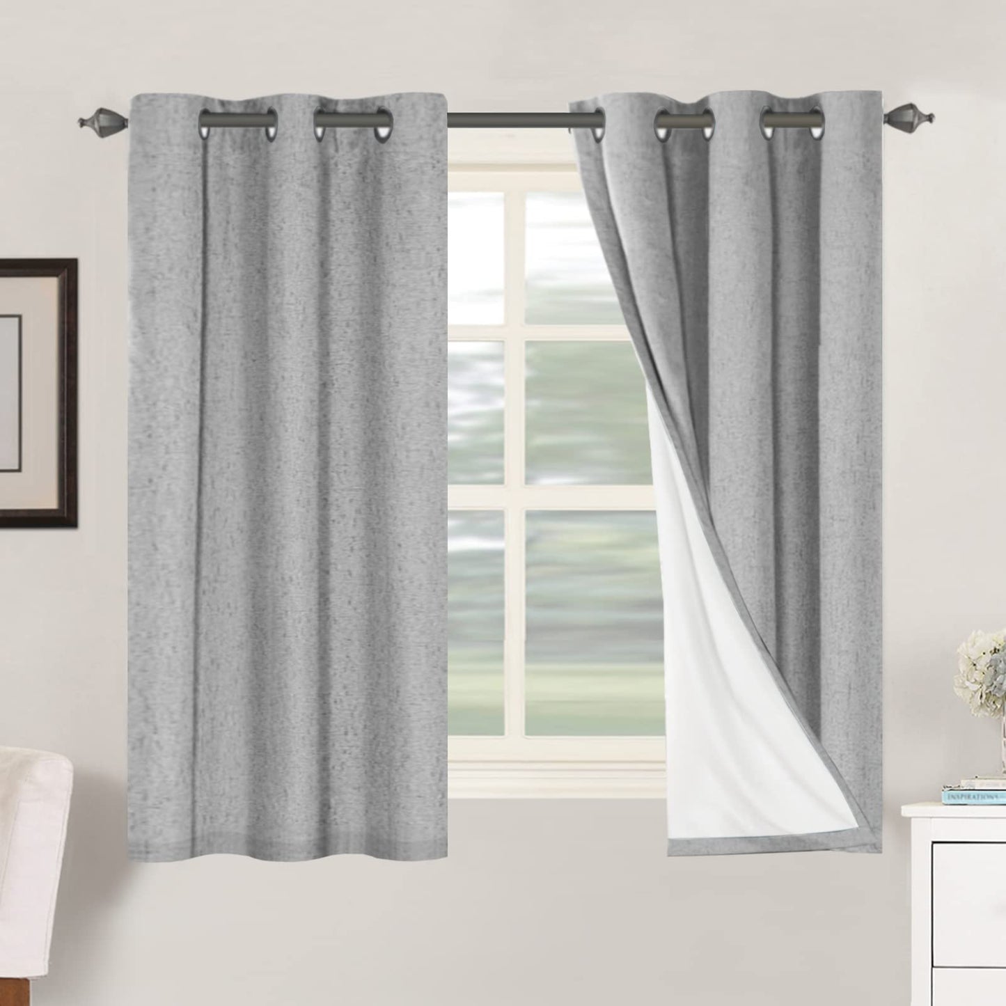 Linen Blackout Curtains Thick Textured Thermal Insulated Extra Wide Grommet Patio Door Drapes