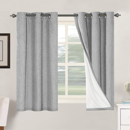Linen Blackout Curtains Thick Textured Thermal Insulated Extra Wide Grommet Patio Door Drapes