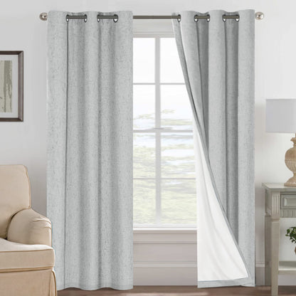 Linen Blackout Curtains Thick Textured Thermal Insulated Extra Wide Grommet Patio Door Drapes