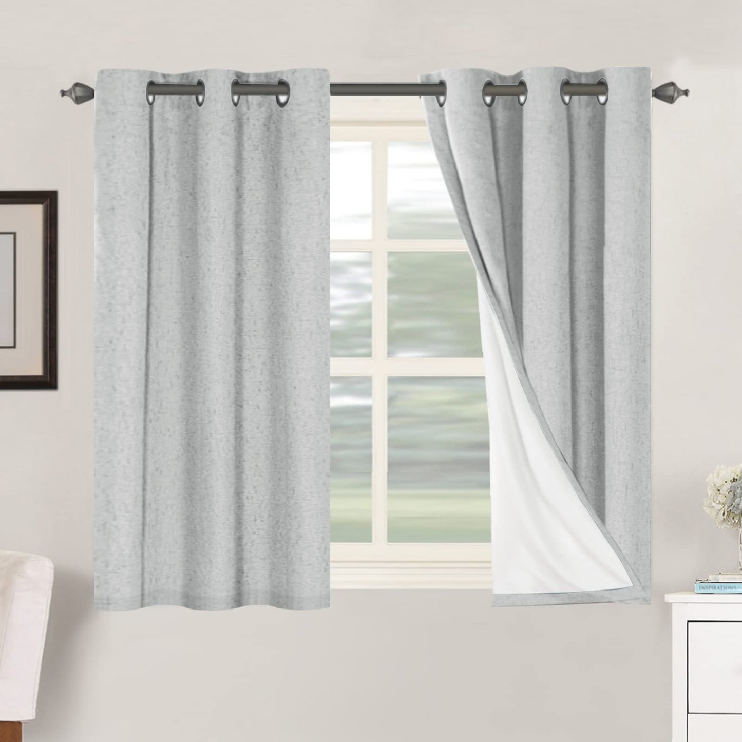 Linen Blackout Curtains Thick Textured Thermal Insulated Extra Wide Grommet Patio Door Drapes