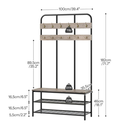 Hall Tree with Bench Coat Rack and Shoe Storage Entryway Organizer