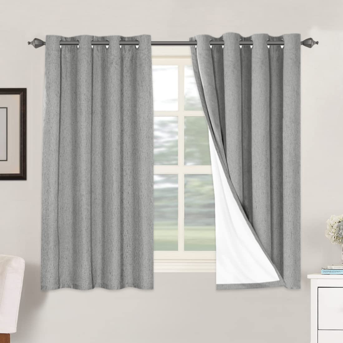 Linen Blackout Curtains Thick Textured Thermal Insulated Extra Wide Grommet Patio Door Drapes
