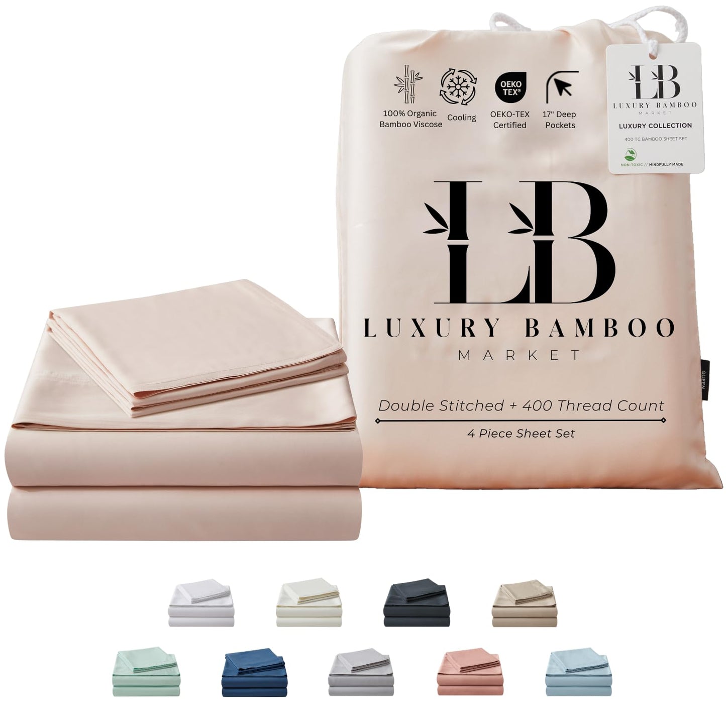 Luxury Bamboo Viscose Bed Sheet Set Ultra Soft Cooling Deep Pocket Sheets Full Size Organic Fabric