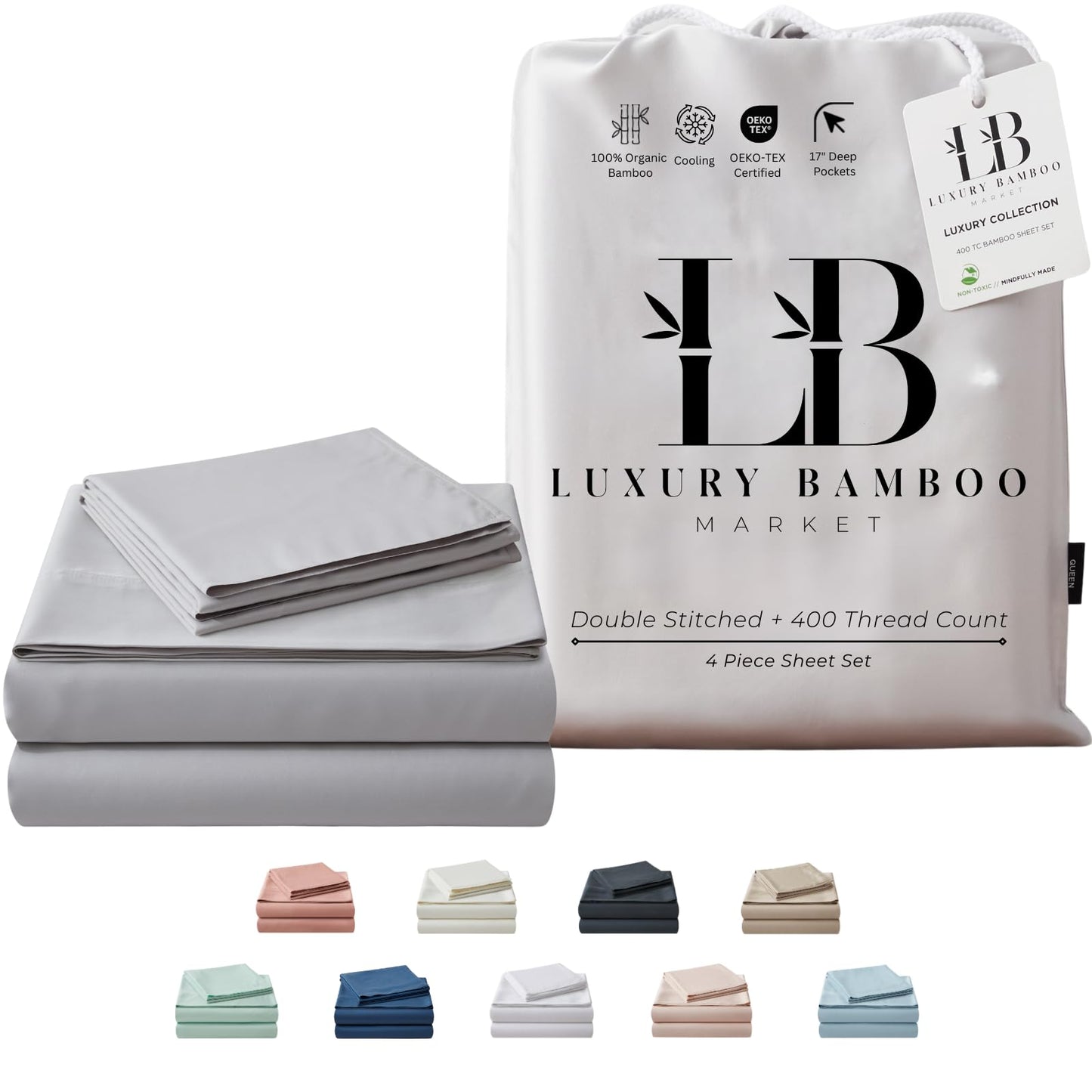 Luxury Bamboo Viscose Bed Sheet Set Ultra Soft Cooling Deep Pocket Sheets Full Size Organic Fabric
