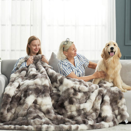 Faux Fur Throw Blanket Soft Plush Bubble Blanket for Couch Sofa Bedroom Living Room