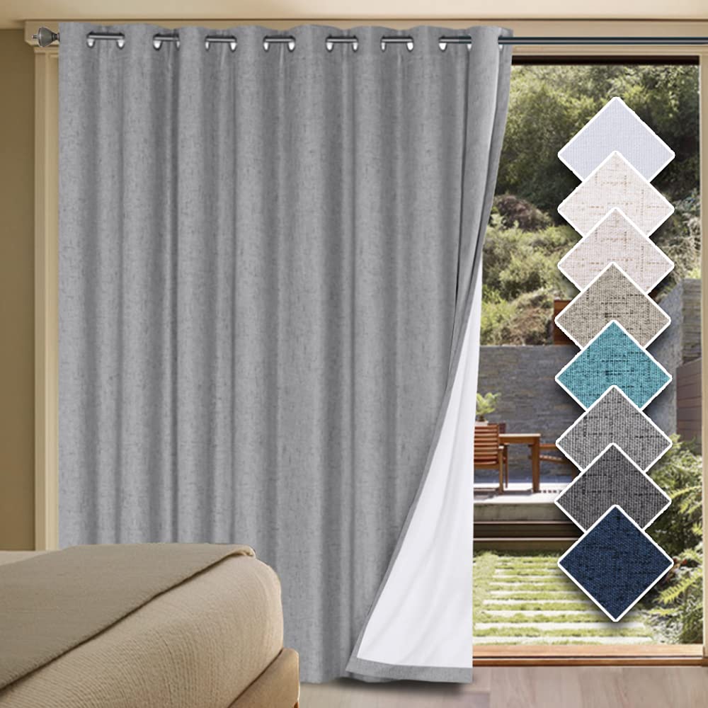 Linen Blackout Curtains Thick Textured Thermal Insulated Extra Wide Grommet Patio Door Drapes