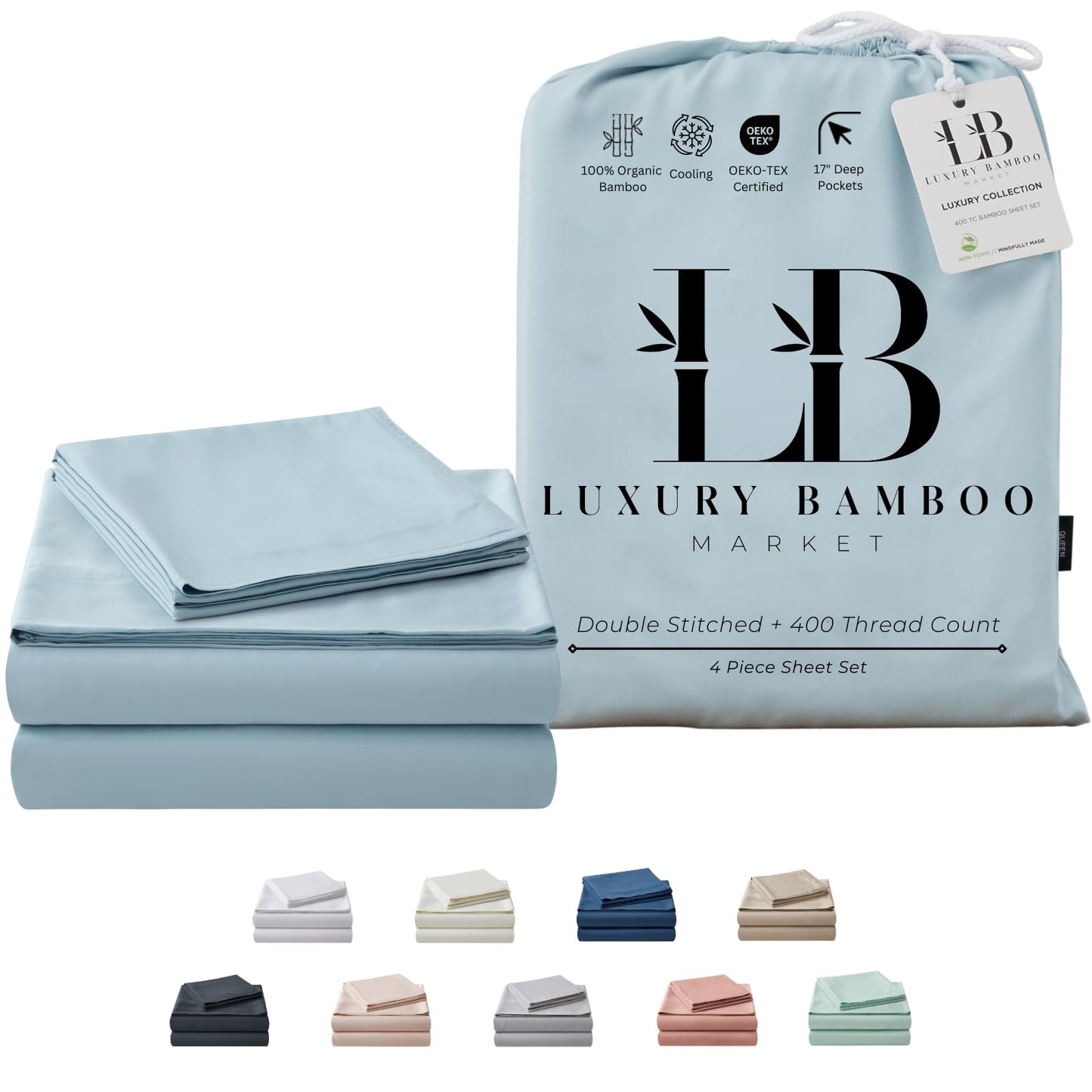 Luxury Bamboo Viscose Bed Sheet Set Ultra Soft Cooling Deep Pocket Sheets Full Size Organic Fabric