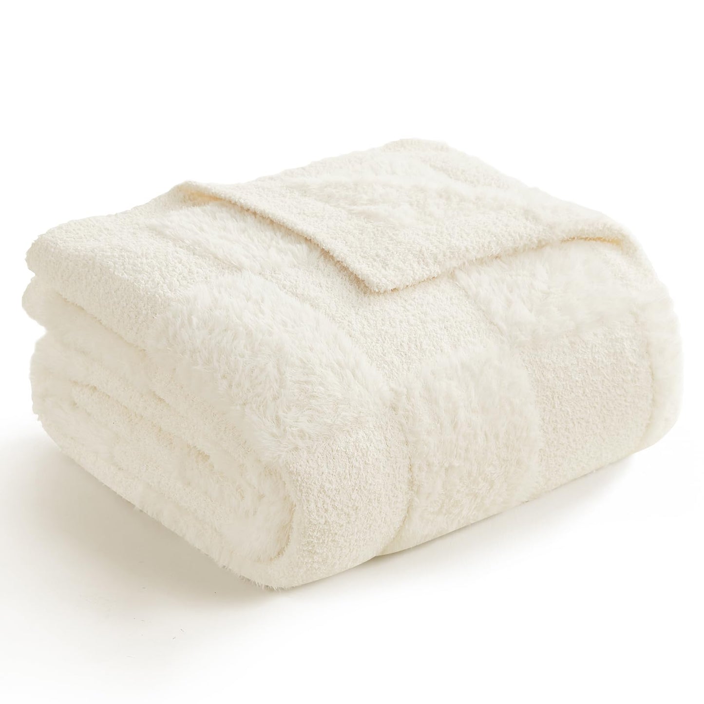Snuggle Sac Faux Fur Checkered Throw Blanket with Fluffy Microfiber Fabric