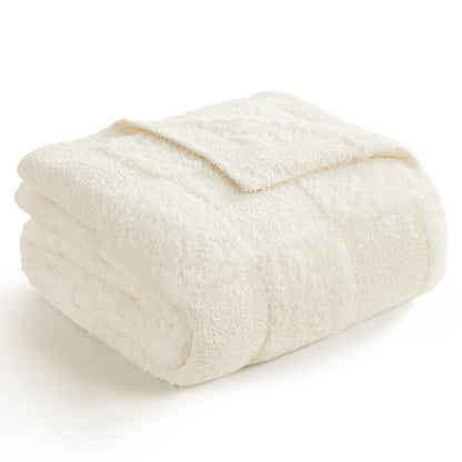 Snuggle Sac Faux Fur Checkered Throw Blanket with Fluffy Microfiber Fabric