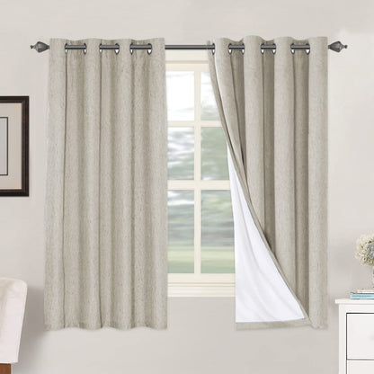 Linen Blackout Curtains Thick Textured Thermal Insulated Extra Wide Grommet Patio Door Drapes