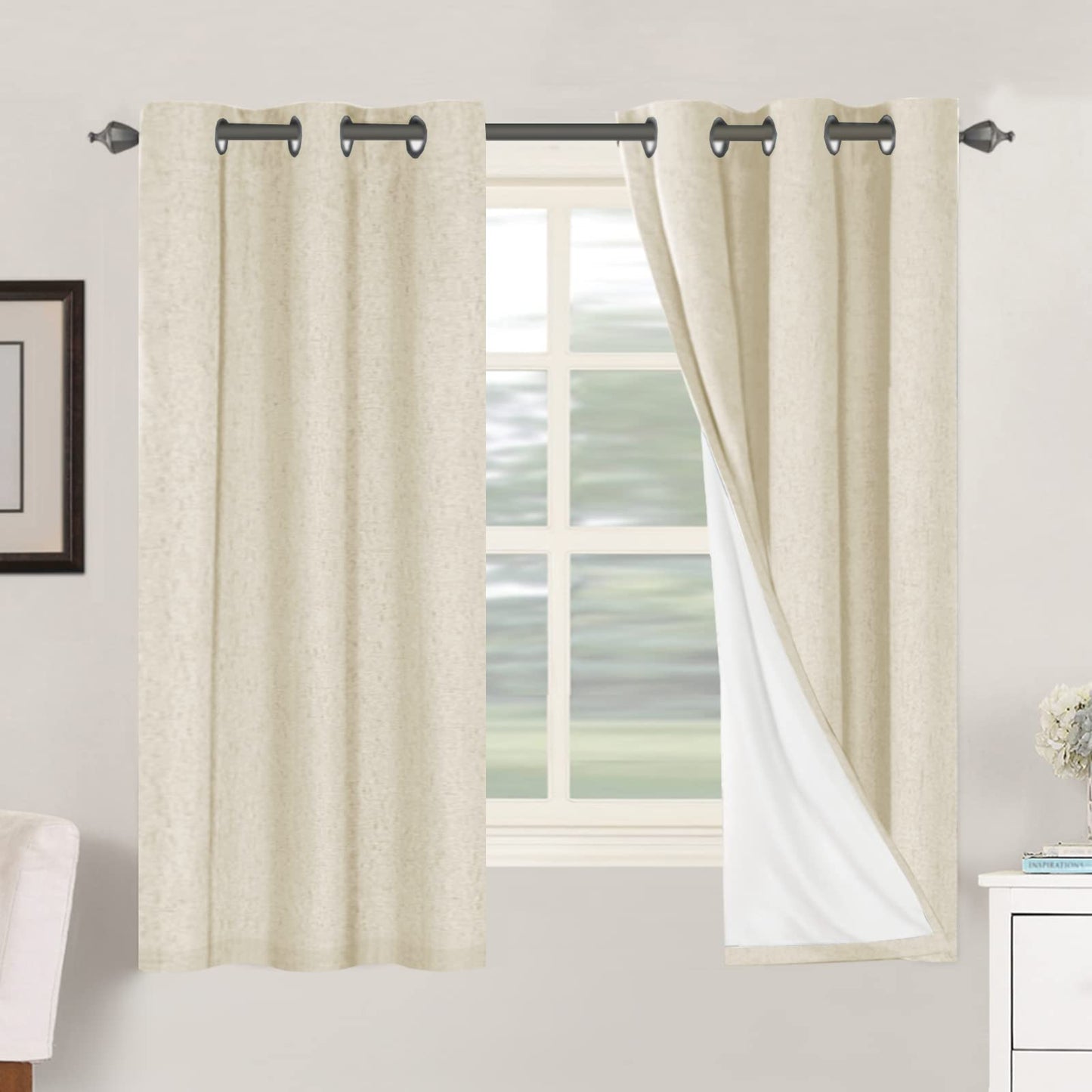 Linen Blackout Curtains Thick Textured Thermal Insulated Extra Wide Grommet Patio Door Drapes