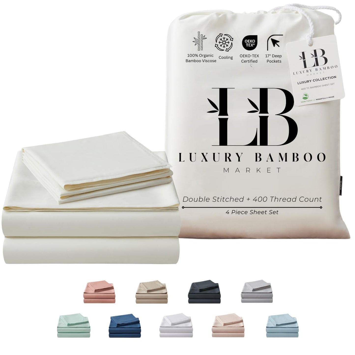 Luxury Bamboo Viscose Bed Sheet Set Ultra Soft Cooling Deep Pocket Sheets Full Size Organic Fabric