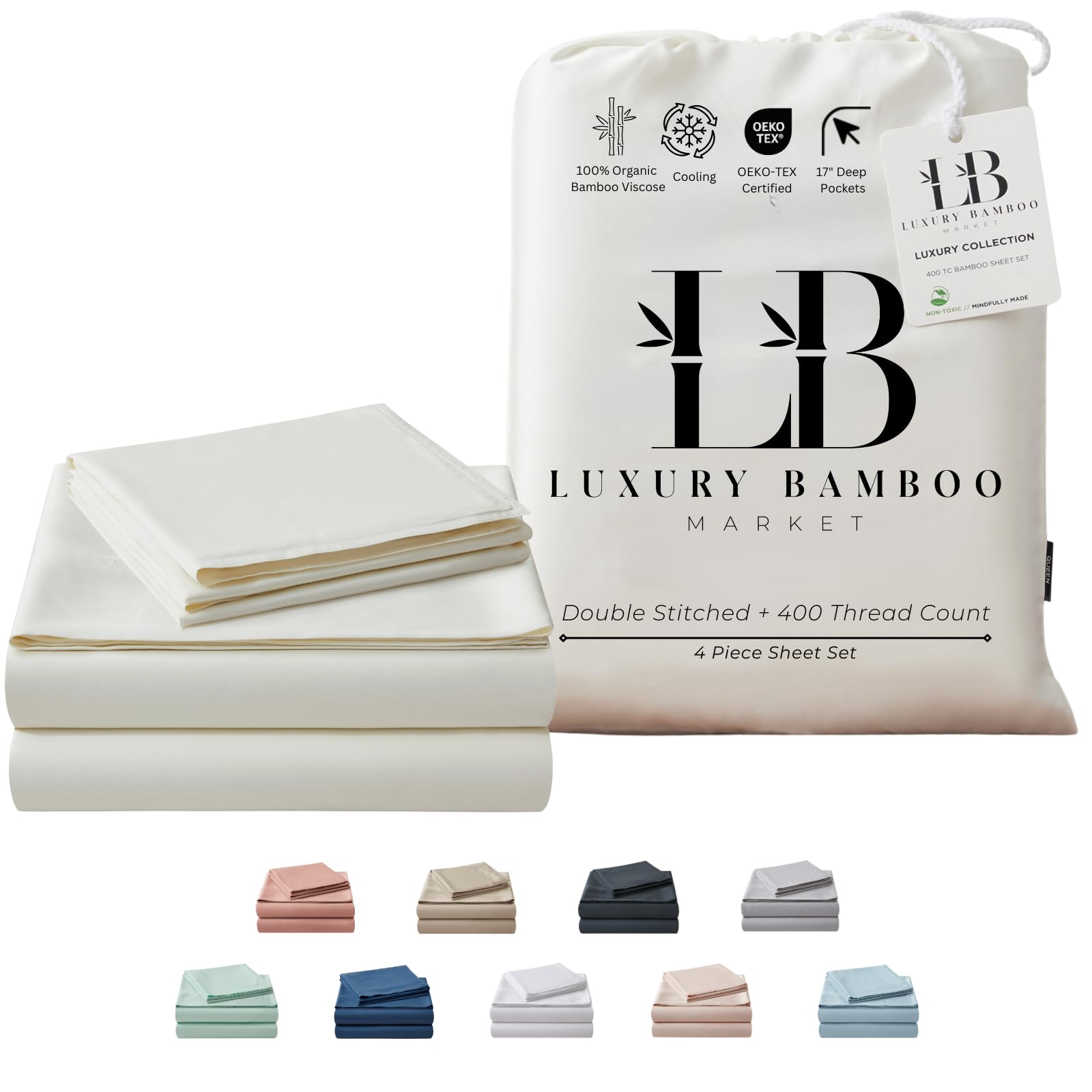 Luxury Bamboo Viscose Bed Sheet Set Ultra Soft Cooling Deep Pocket Sheets Full Size Organic Fabric