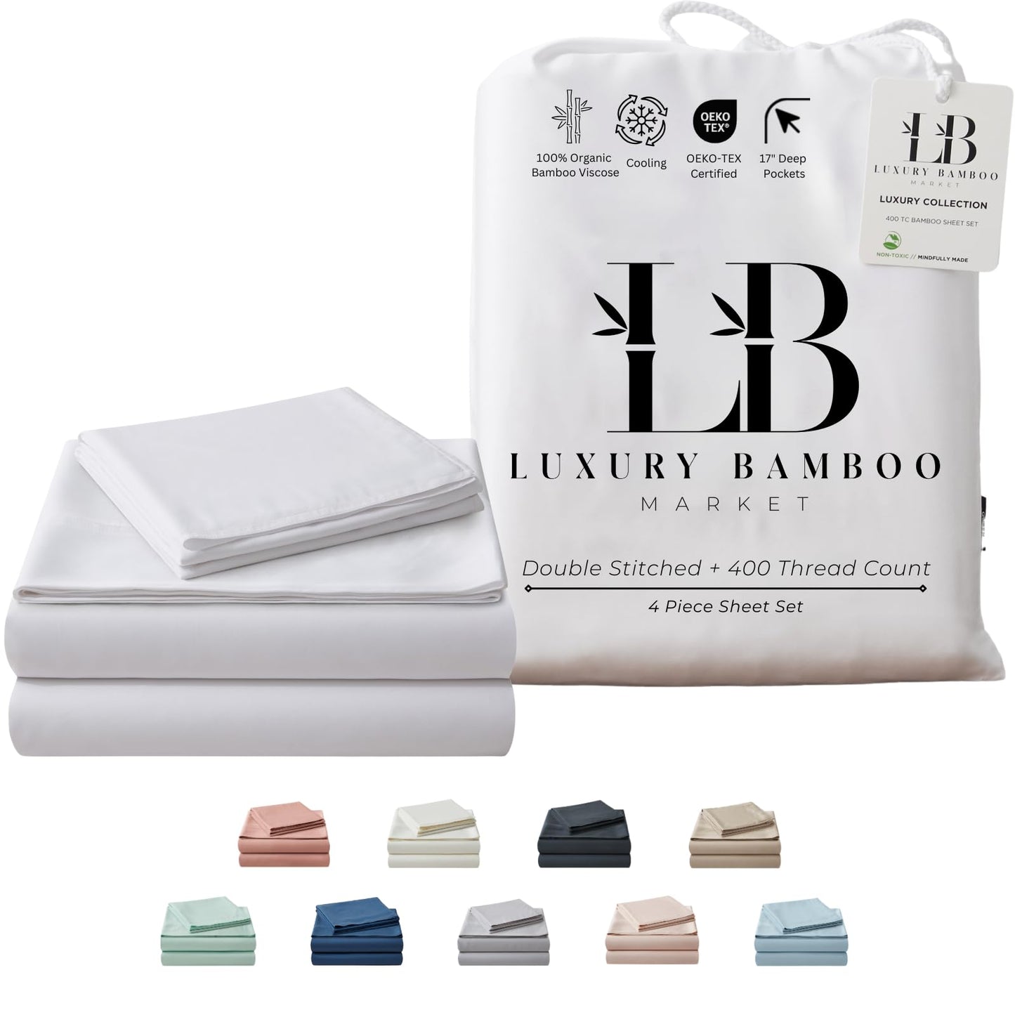 Luxury Bamboo Viscose Bed Sheet Set Ultra Soft Cooling Deep Pocket Sheets Full Size Organic Fabric