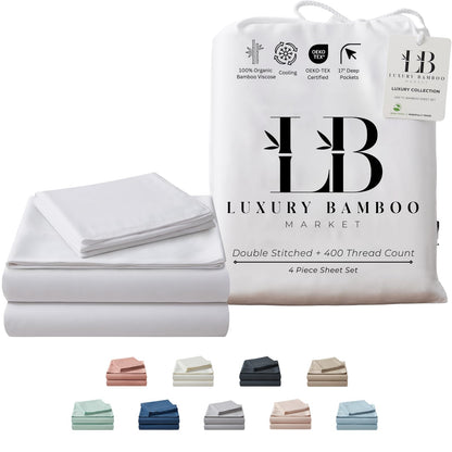 Luxury Bamboo Viscose Bed Sheet Set Ultra Soft Cooling Deep Pocket Sheets Full Size Organic Fabric