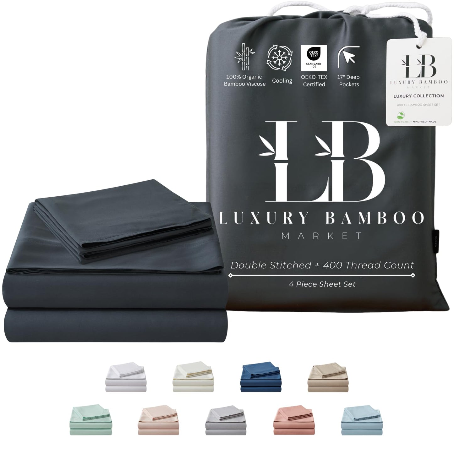 Luxury Bamboo Viscose Bed Sheet Set Ultra Soft Cooling Deep Pocket Sheets Full Size Organic Fabric