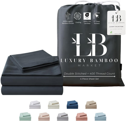 Luxury Bamboo Viscose Bed Sheet Set Ultra Soft Cooling Deep Pocket Sheets Full Size Organic Fabric