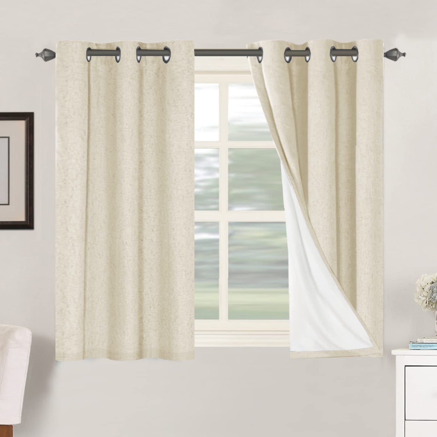 Linen Blackout Curtains Thick Textured Thermal Insulated Extra Wide Grommet Patio Door Drapes