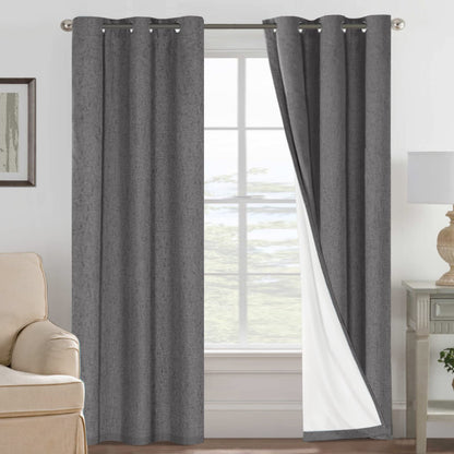 Linen Blackout Curtains Thick Textured Thermal Insulated Extra Wide Grommet Patio Door Drapes