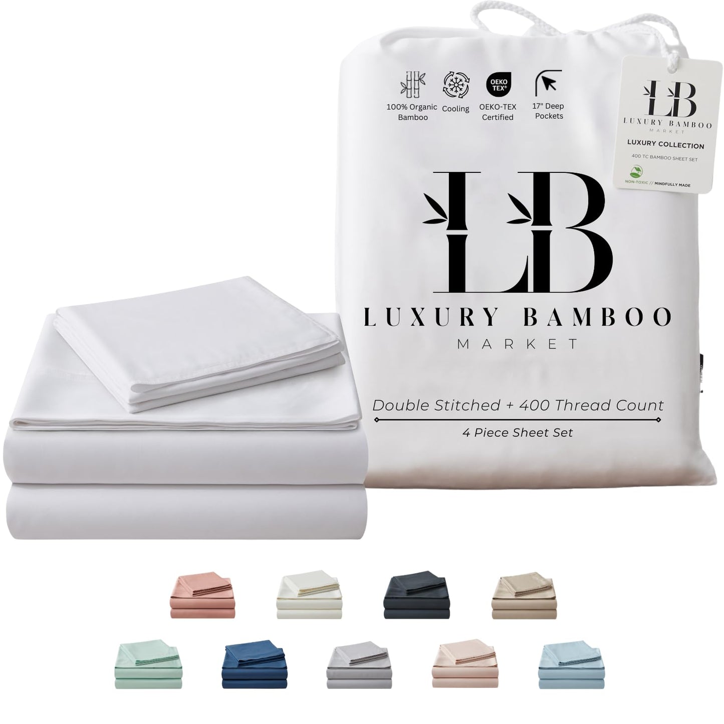 Luxury Bamboo Viscose Bed Sheet Set Ultra Soft Cooling Deep Pocket Sheets Full Size Organic Fabric