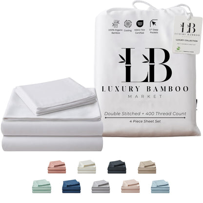 Luxury Bamboo Viscose Bed Sheet Set Ultra Soft Cooling Deep Pocket Sheets Full Size Organic Fabric