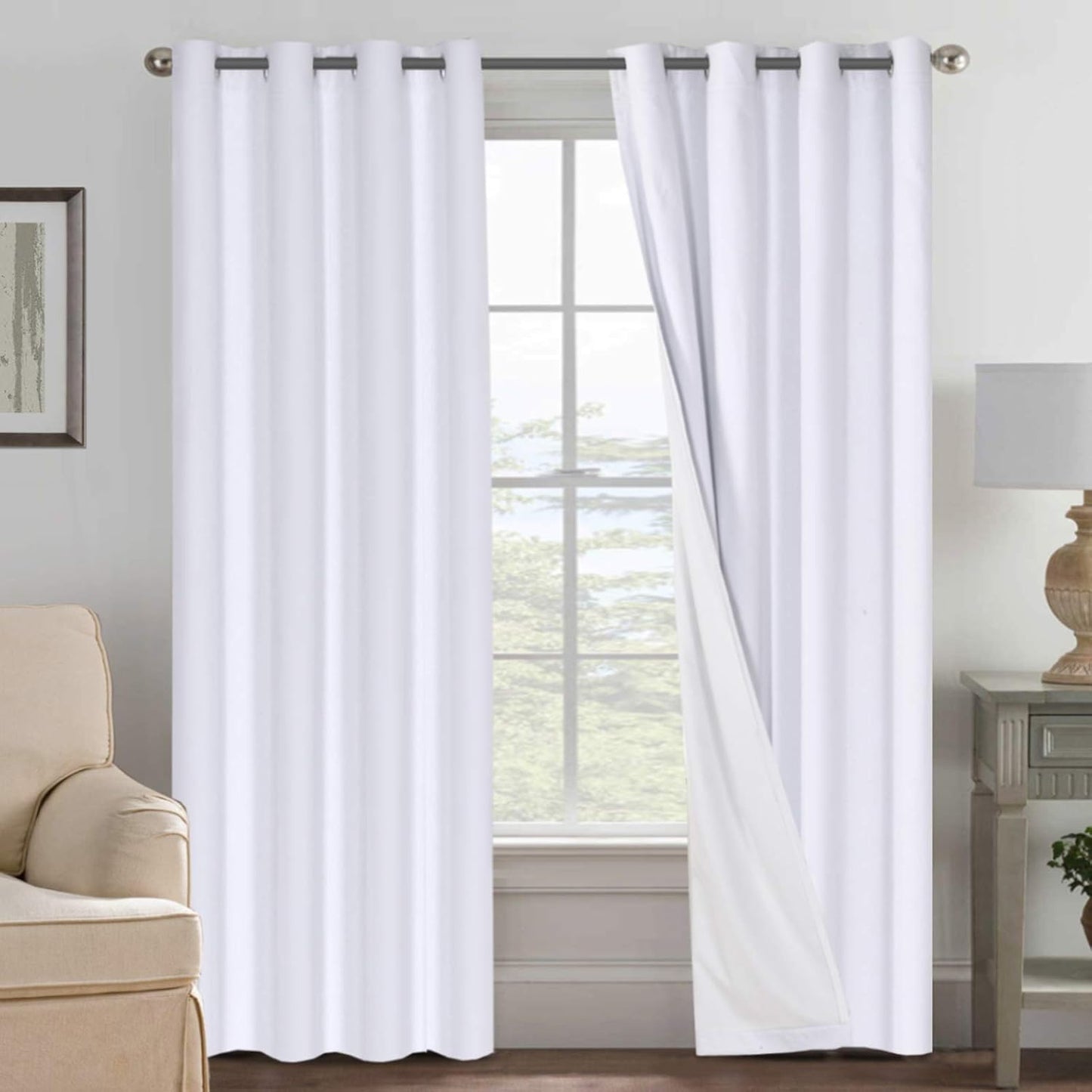 Linen Blackout Curtains Thick Textured Thermal Insulated Extra Wide Grommet Patio Door Drapes
