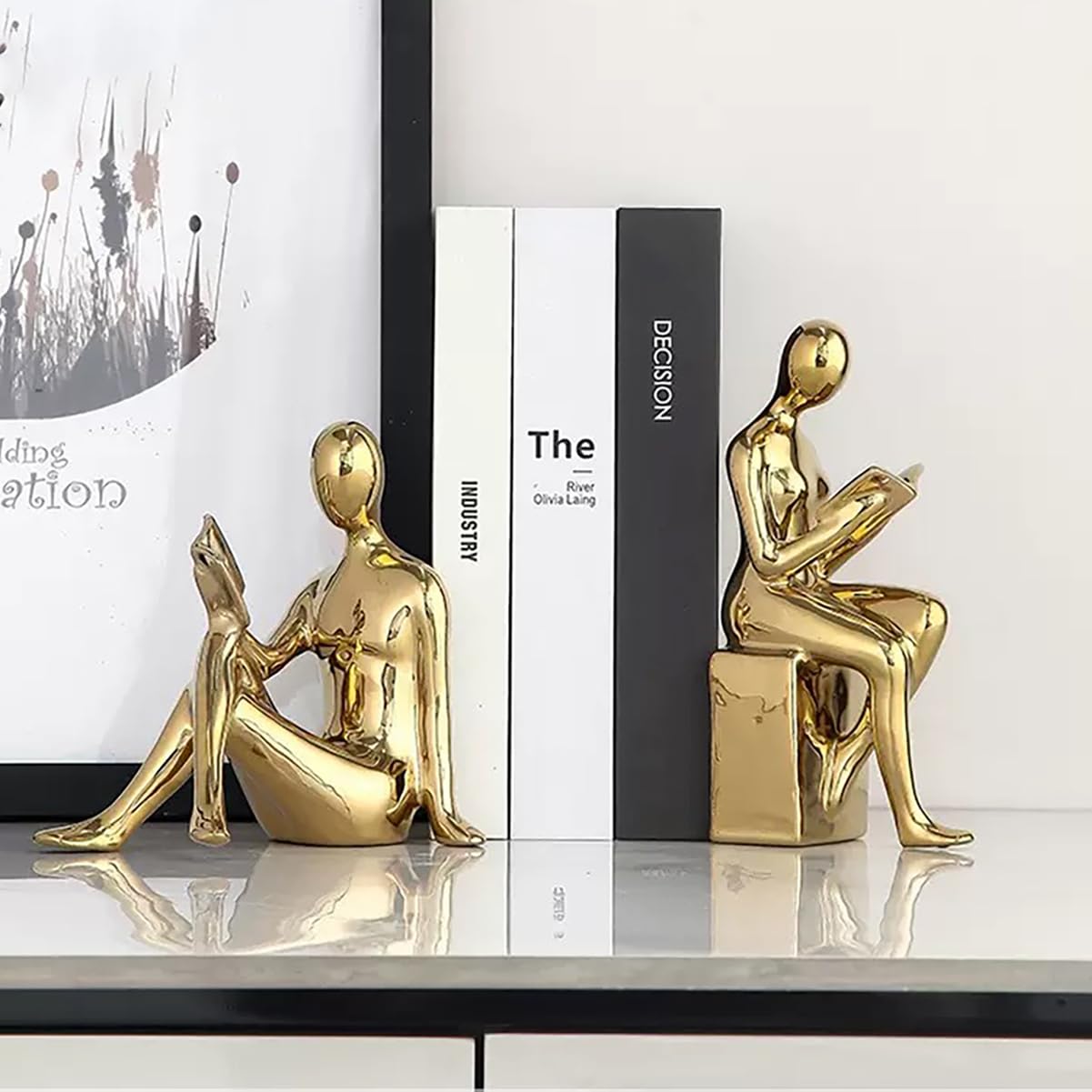 Ceramic Decorative Bookends Set of 2 for Shelves Home Office Bookshelf Decor
