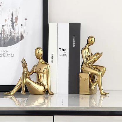 Ceramic Decorative Bookends Set of 2 for Shelves Home Office Bookshelf Decor