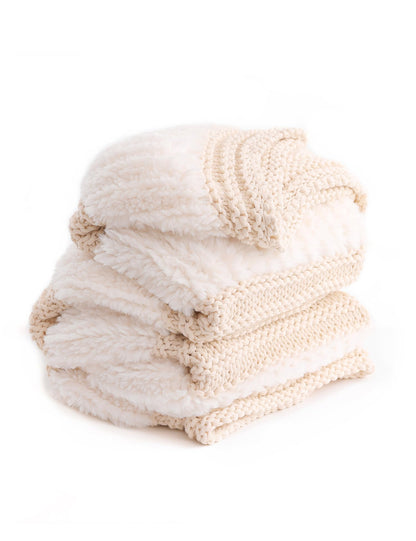 Ultra Soft Faux Rabbit Fur Chunky Knit Throw Blanket Reversible Plush Sofa Bed Decor
