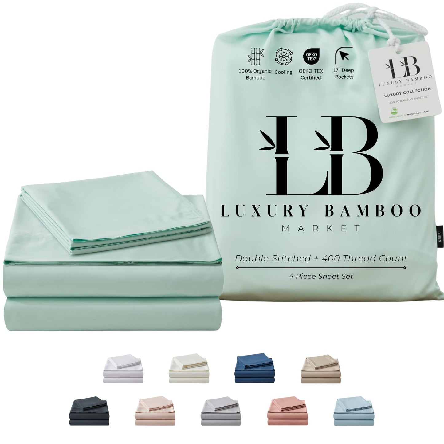 Luxury Bamboo Viscose Bed Sheet Set Ultra Soft Cooling Deep Pocket Sheets Full Size Organic Fabric