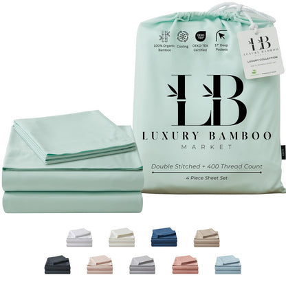 Luxury Bamboo Viscose Bed Sheet Set Ultra Soft Cooling Deep Pocket Sheets Full Size Organic Fabric