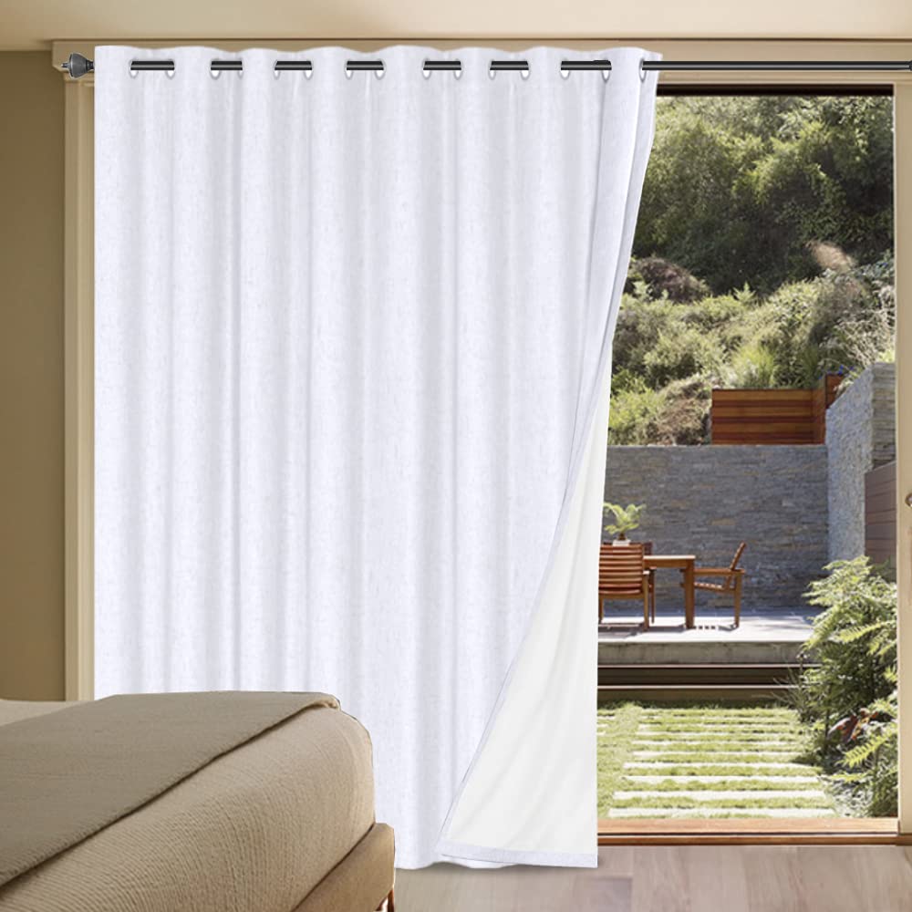 Linen Blackout Curtains Thick Textured Thermal Insulated Extra Wide Grommet Patio Door Drapes