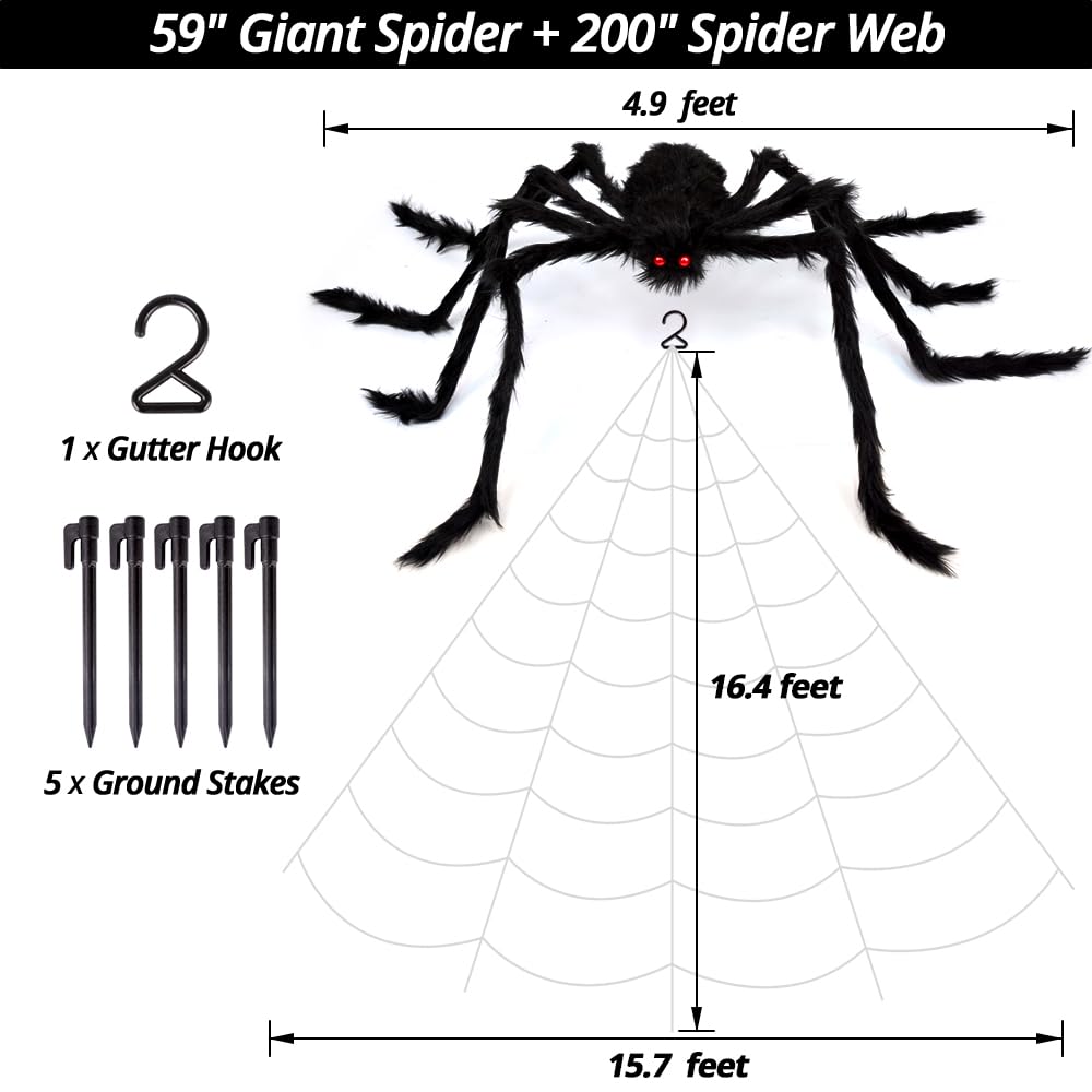 Giant Halloween Spider Web with 59 Inch Spider Indoor Outdoor Haunted House Yard Decoration