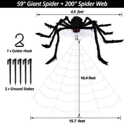 Giant Halloween Spider Web with 59 Inch Spider Indoor Outdoor Haunted House Yard Decoration