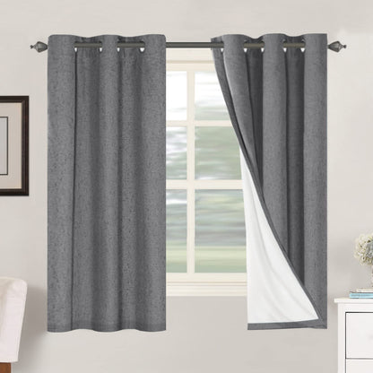 Linen Blackout Curtains Thick Textured Thermal Insulated Extra Wide Grommet Patio Door Drapes