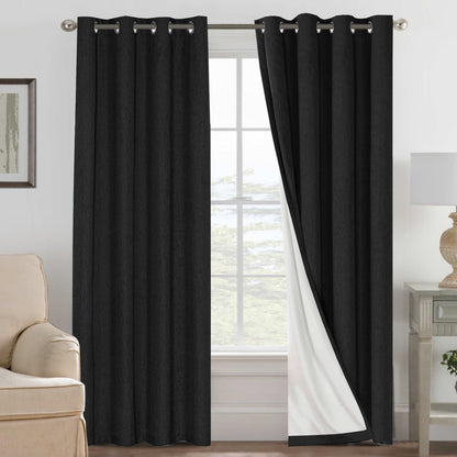 Linen Blackout Curtains Thick Textured Thermal Insulated Extra Wide Grommet Patio Door Drapes