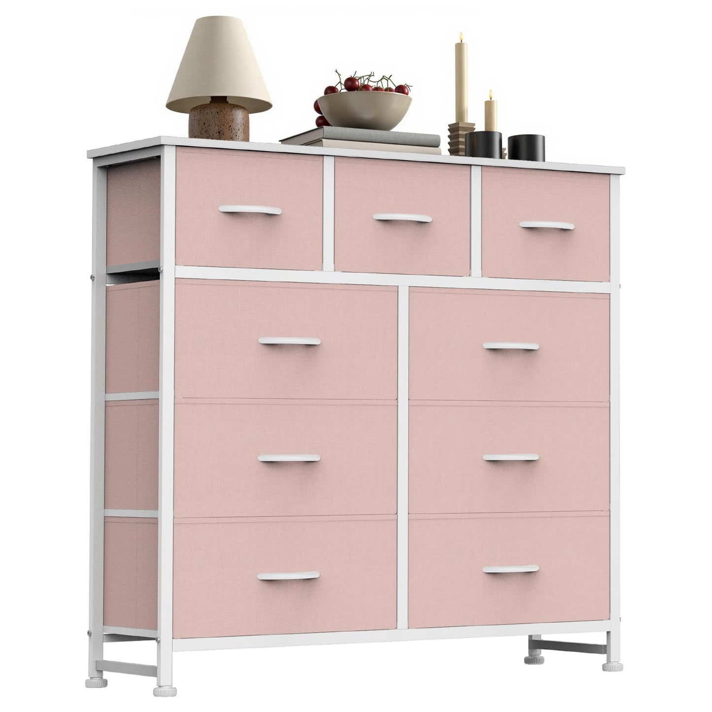 7-Drawer Fabric Dresser Storage Tower with Steel Frame and Wood Top