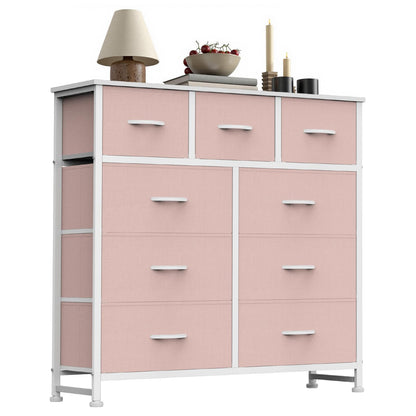 7-Drawer Fabric Dresser Storage Tower with Steel Frame and Wood Top