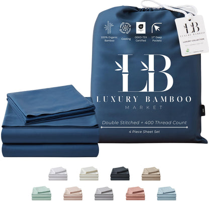 Luxury Bamboo Viscose Bed Sheet Set Ultra Soft Cooling Deep Pocket Sheets Full Size Organic Fabric